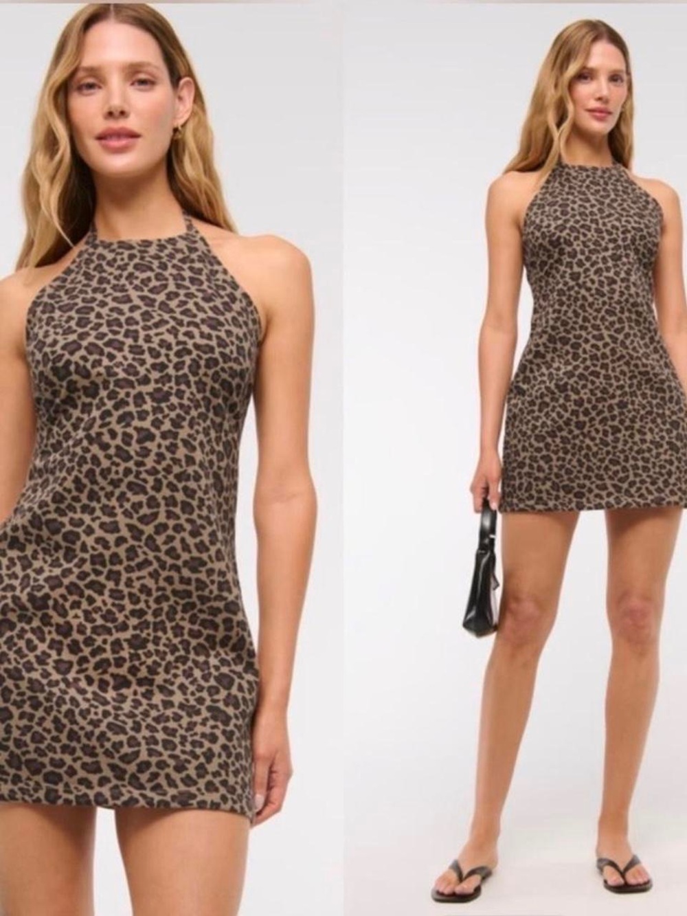 Abercrombie & Fitch Leopard Halter Mini Dress - Brown and Black - Small Petite